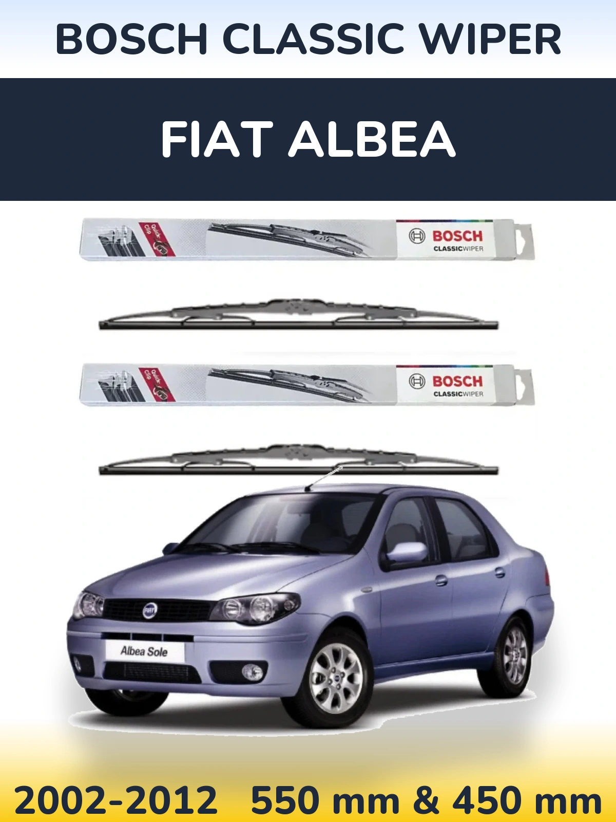 Комплект передних дворников BOSCH Classic Wiper 550 & 450 мм для Fiat Albea 2002-2012
