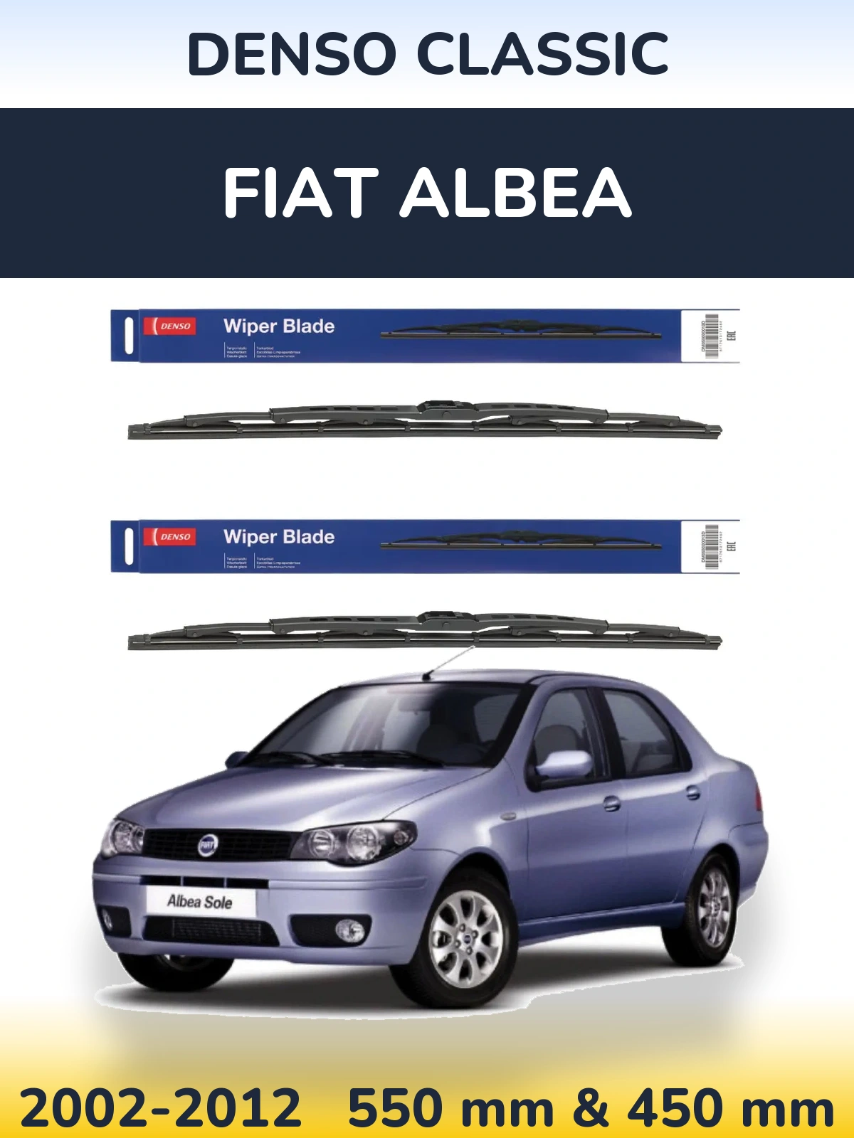 Комплект передних дворников Denso Classic 550 & 450 мм для Fiat Albea 2002-2012