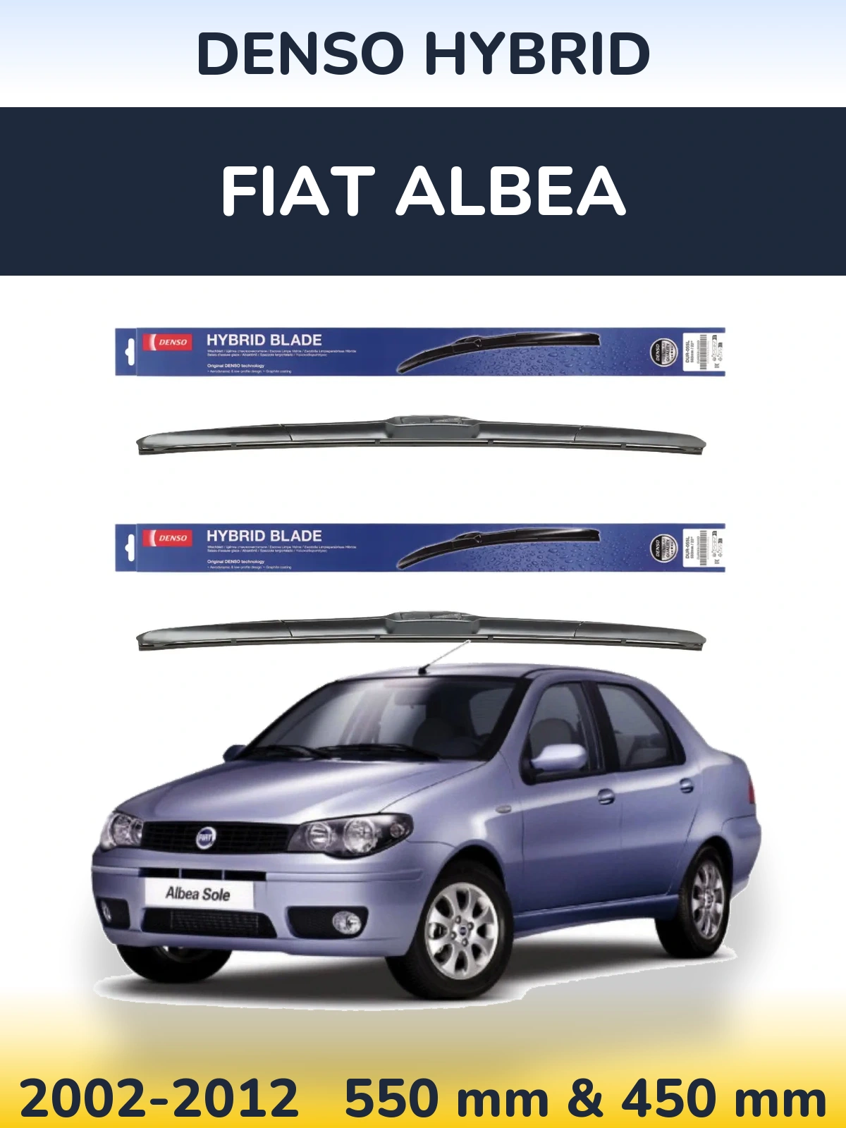 Комплект передних дворников Denso Hybrid 550 & 450 мм для Fiat Albea 2002-2012
