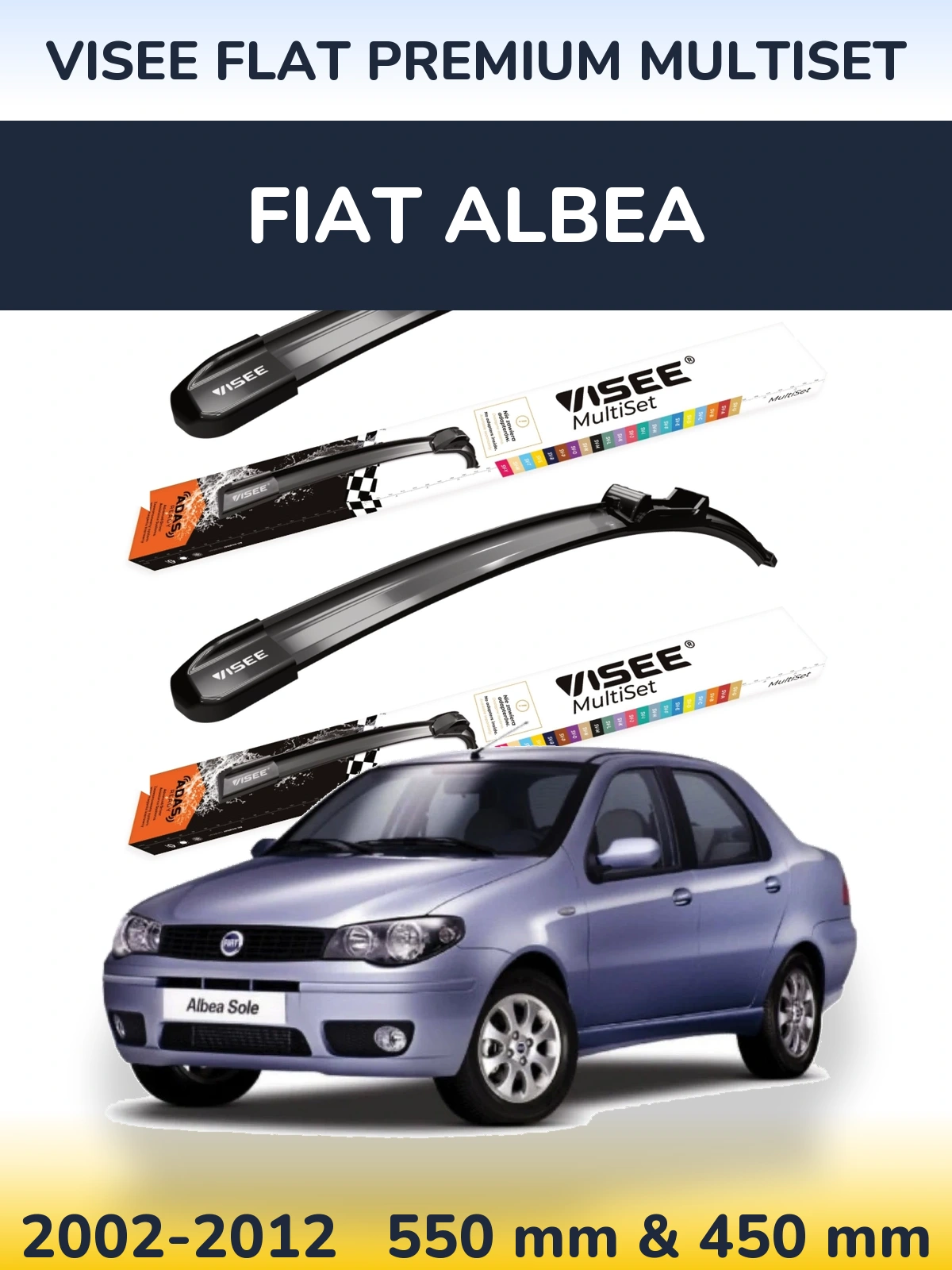 Комплект передних дворников VISEE FLAT PREMIUM MultiSet 550 & 450 мм для Fiat Albea 2002-2012