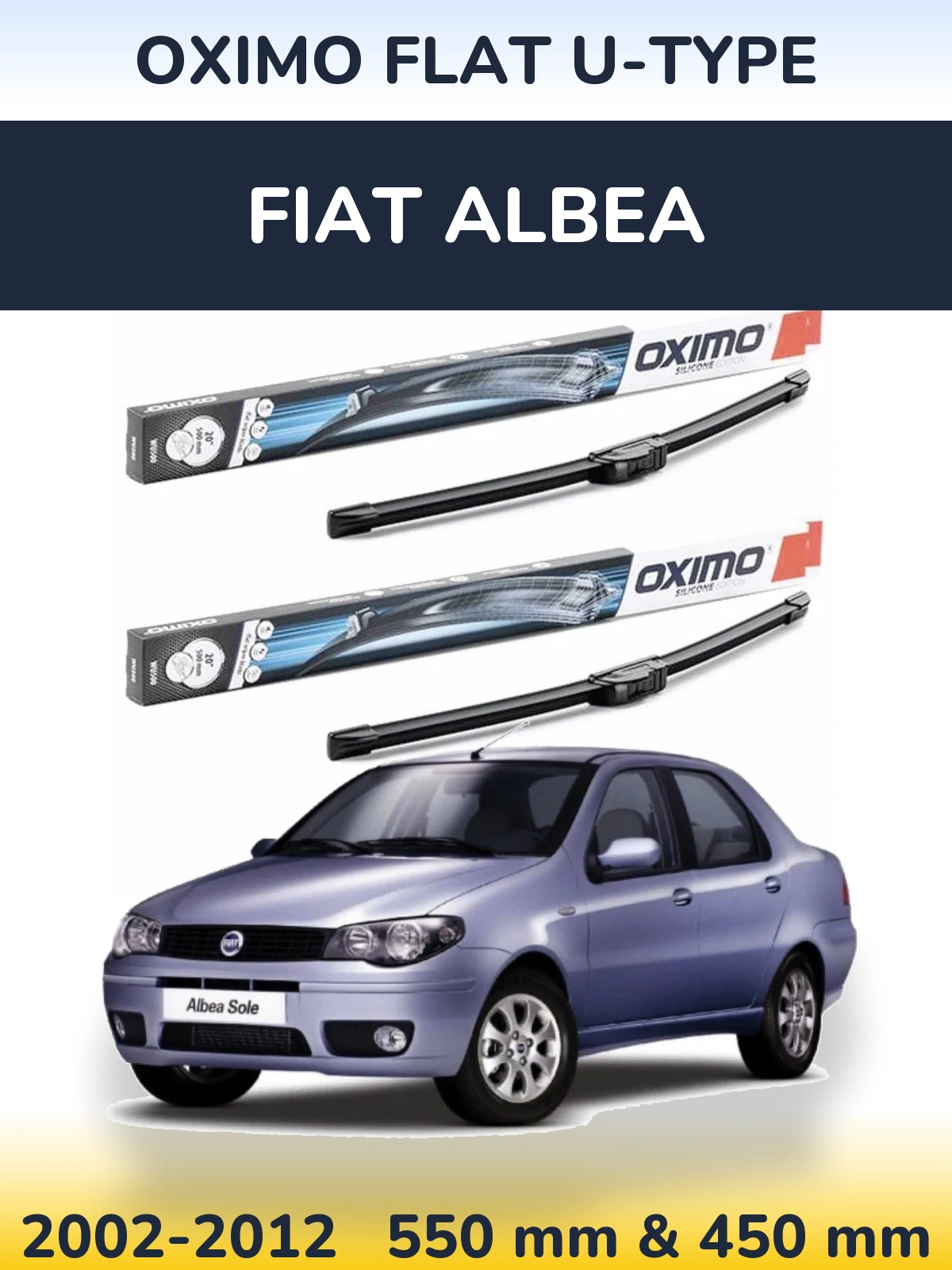 Комплект передніх щіток Oximo Flat U-type 550 & 450 мм для Fiat Albea 2002-2012