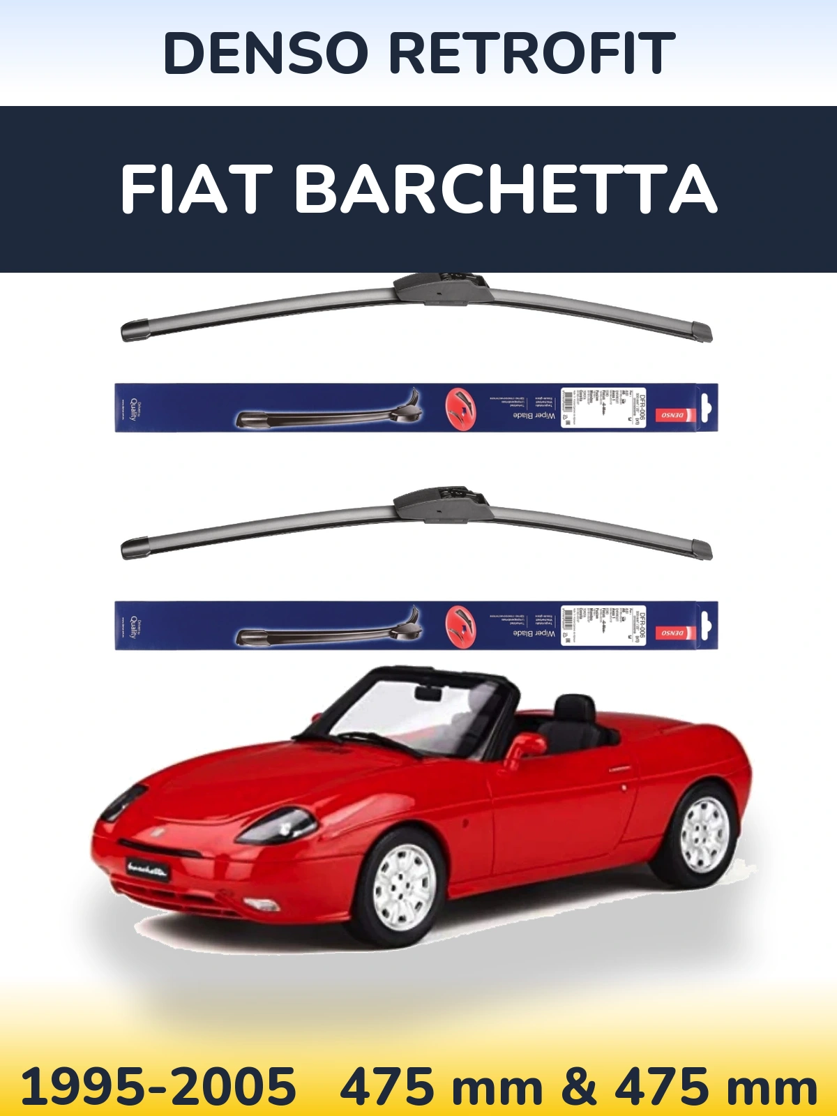 Komplet przednich wycieraczek Denso Retrofit 475 & 475 mm do Fiat Barchetta 1995-2005