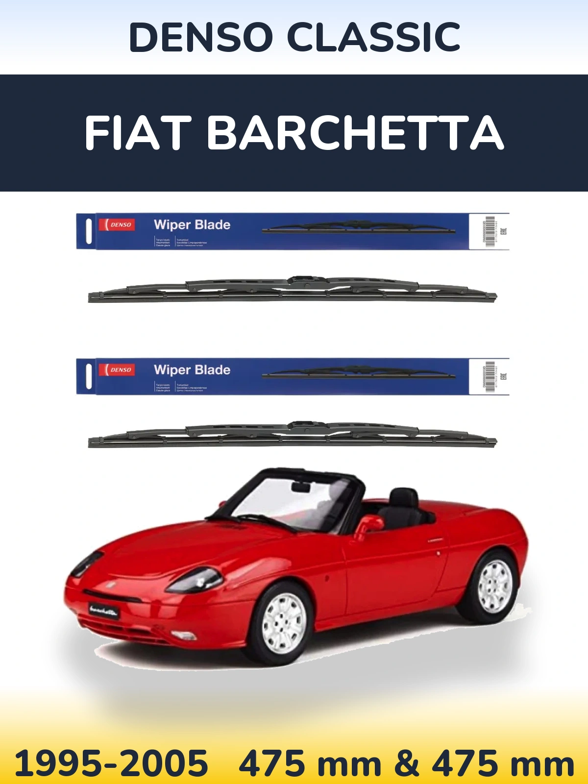 Front wiper blade set Denso Classic 475 & 475 mm for Fiat Barchetta 1995-2005