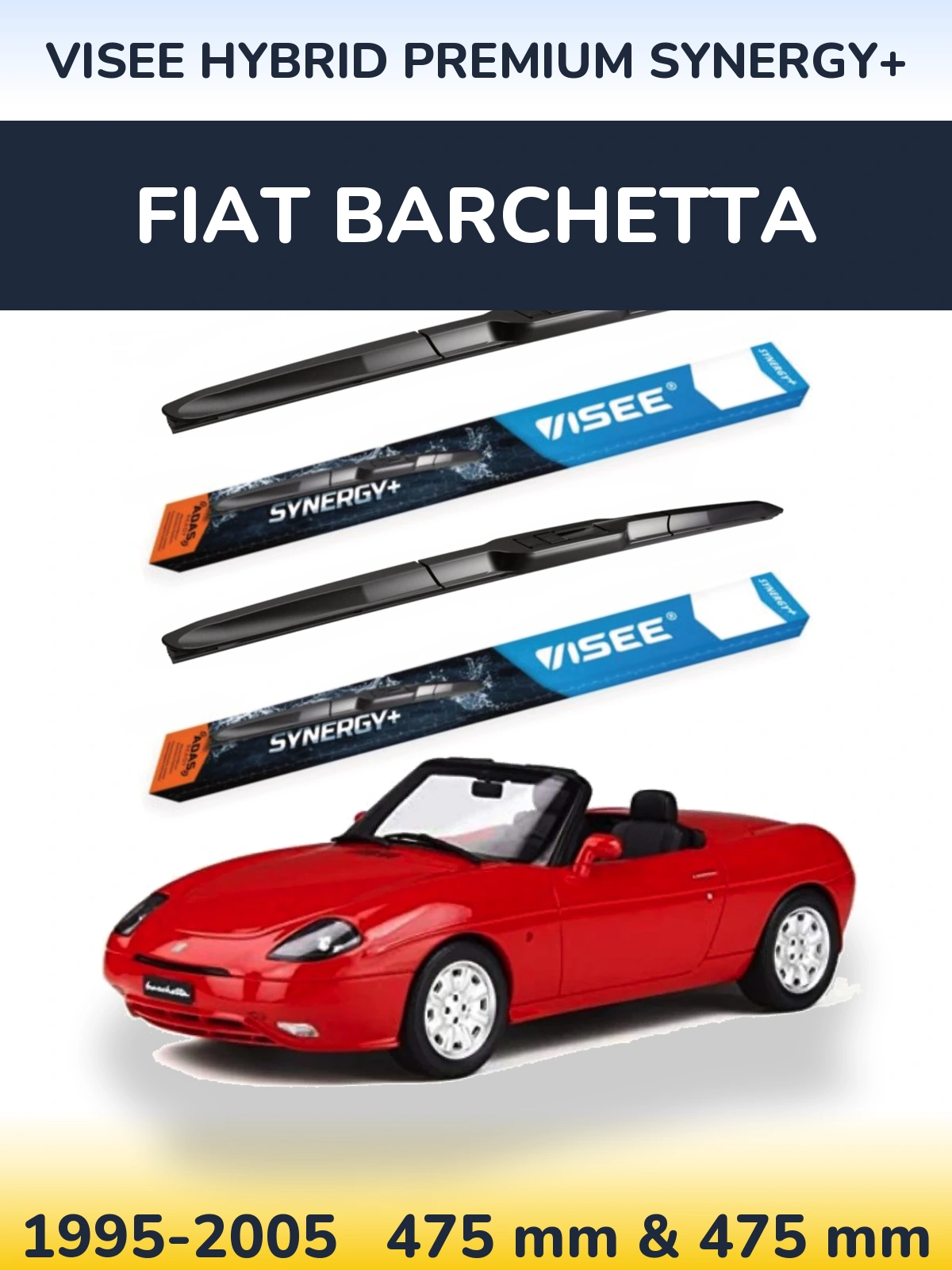 Front wiper blade set VISEE HYBRID PREMIUM SYNERGY+ 475 & 475 mm for Fiat Barchetta 1995-2005