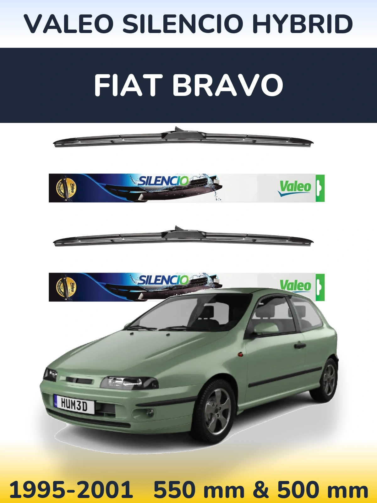 Komplet przednich wycieraczek Valeo Silencio Hybrid 550 & 500 mm do Fiat Bravo 1995-2001