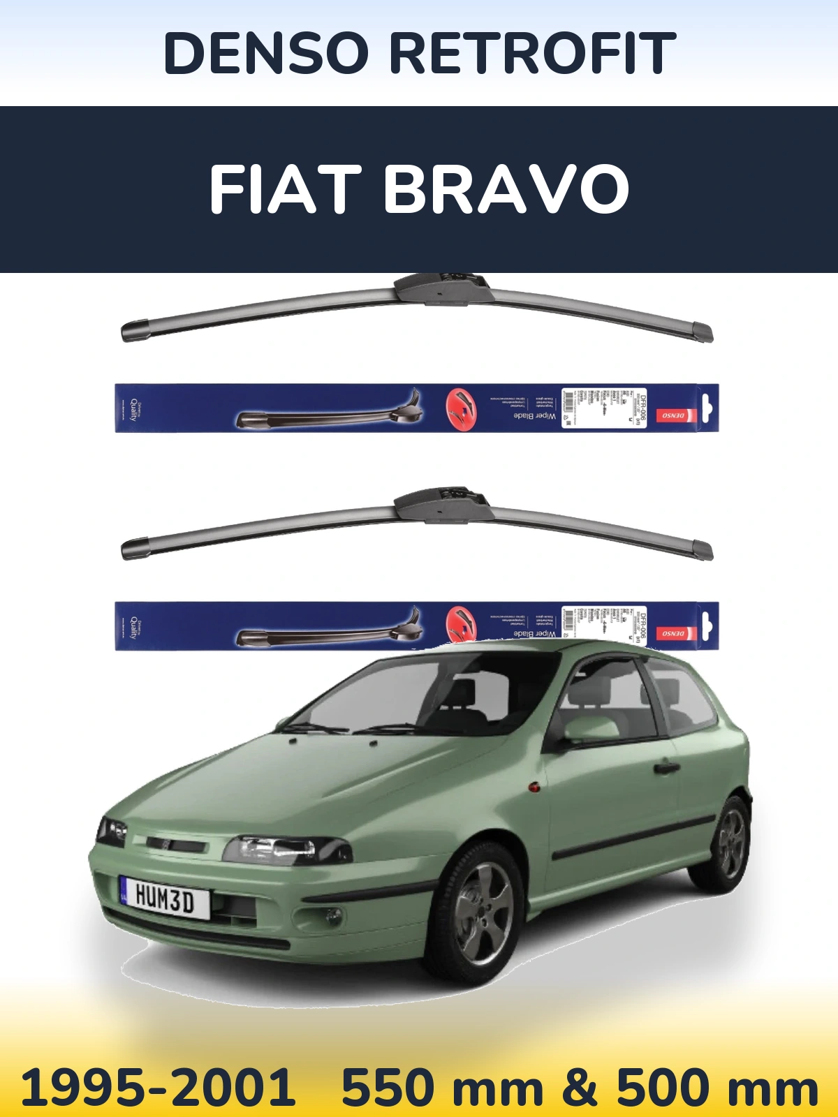 Комплект передніх щіток Denso Retrofit 550 & 500 мм для Fiat Bravo 1995-2001