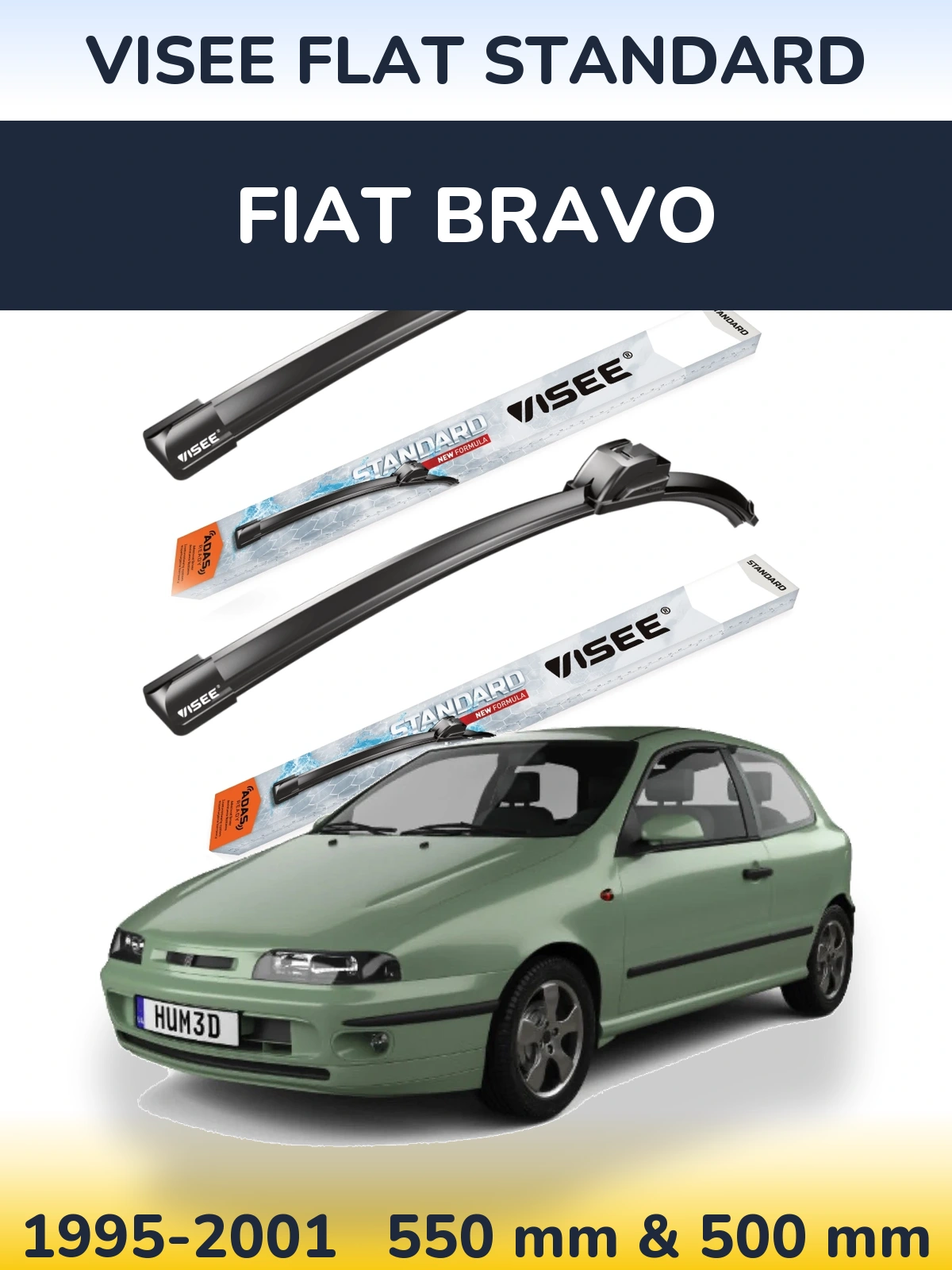 Комплект передних дворников VISEE FLAT STANDARD 550 & 500 мм для Fiat Bravo 1995-2001