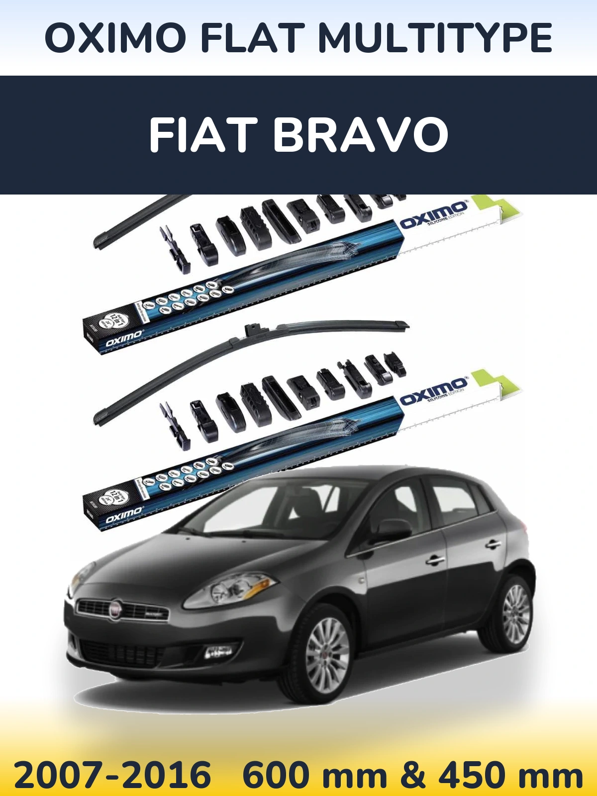 Komplet przednich wycieraczek Oximo Flat MultiType 600 & 450 mm do Fiat Bravo 2007-2016