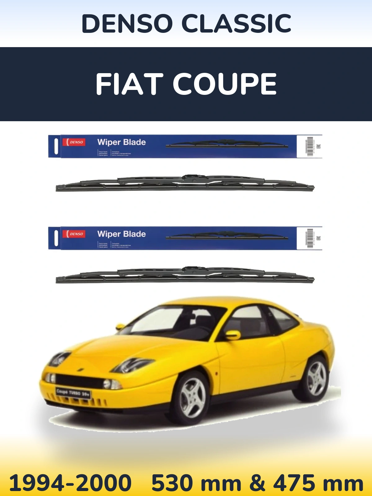 Front wiper blade set Denso Classic 530 & 475 mm for Fiat Coupe 1994-2000