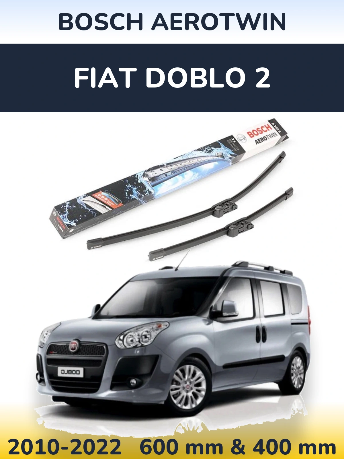 Комплект передних дворников BOSCH AeroTwin 600 & 400 мм для Fiat Doblo 2 2010-2022