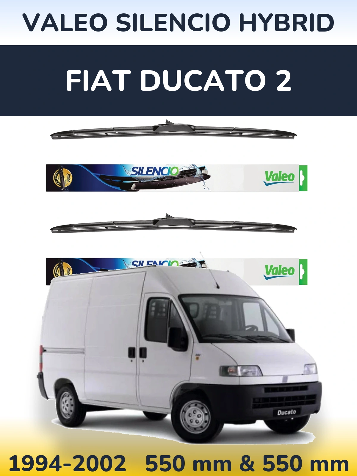Komplet przednich wycieraczek Valeo Silencio Hybrid 550 & 550 mm do Fiat Ducato 2 1994-2002