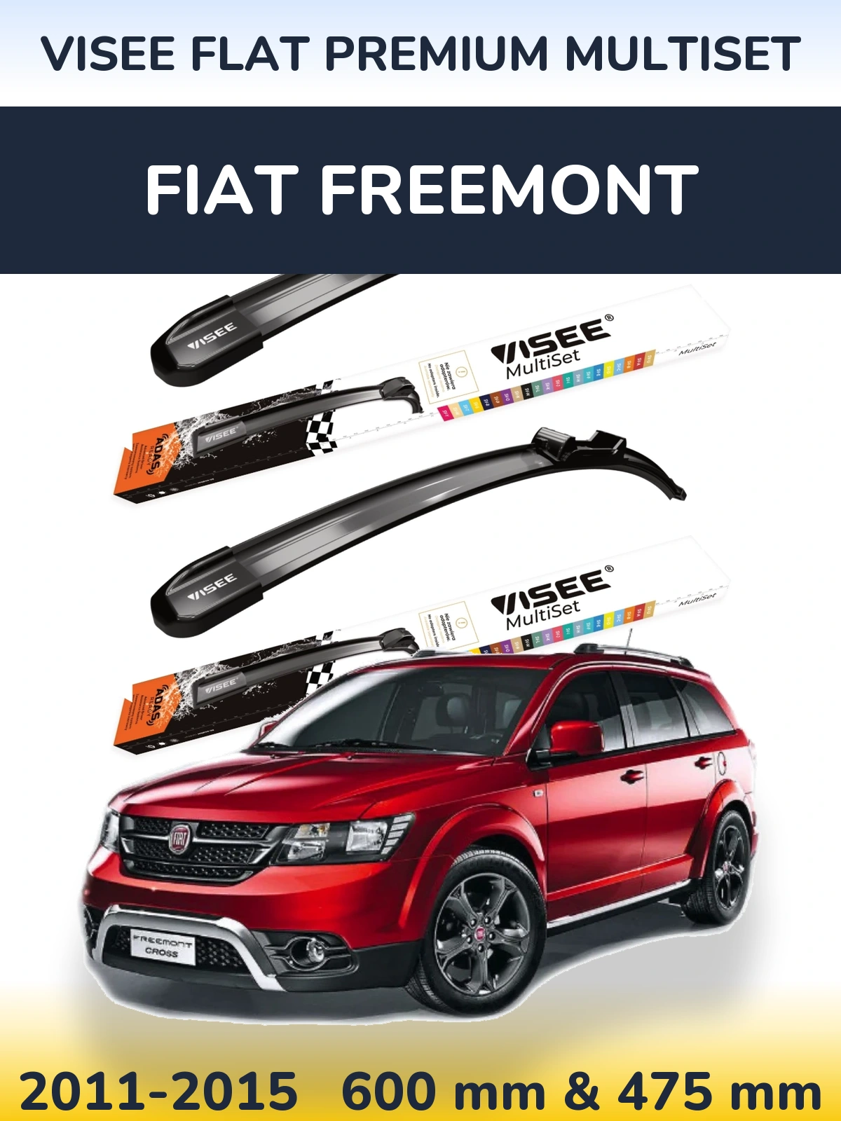 Front wiper blade set VISEE FLAT PREMIUM MultiSet 600 & 475 mm for Fiat Freemont 2011-2015