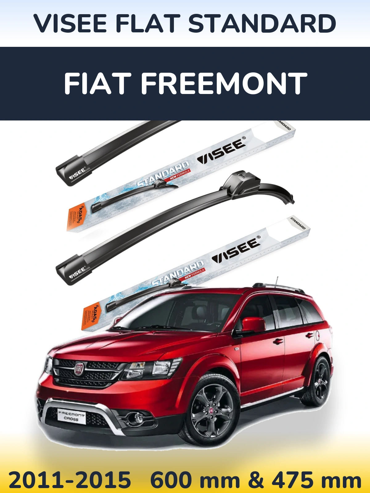 Komplet przednich wycieraczek VISEE FLAT STANDARD 600 & 475 mm do Fiat Freemont 2011-2015