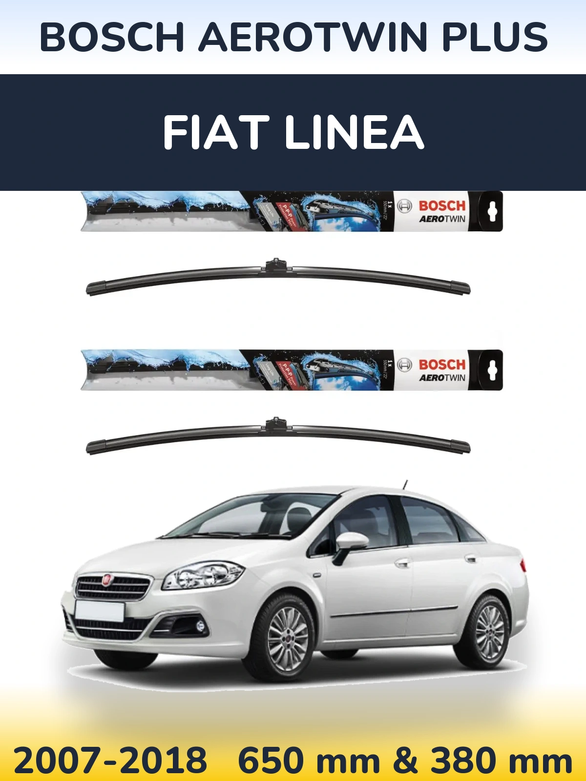 Front wiper blade set BOSCH AeroTwin Plus 650 & 380 mm for Fiat Linea 2007-2018