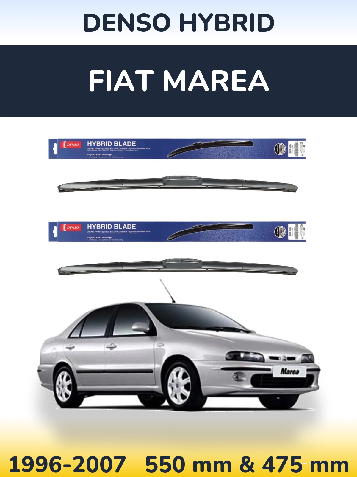 Komplet przednich wycieraczek Denso Hybrid 550 & 475 mm do Fiat Marea 1996-2007