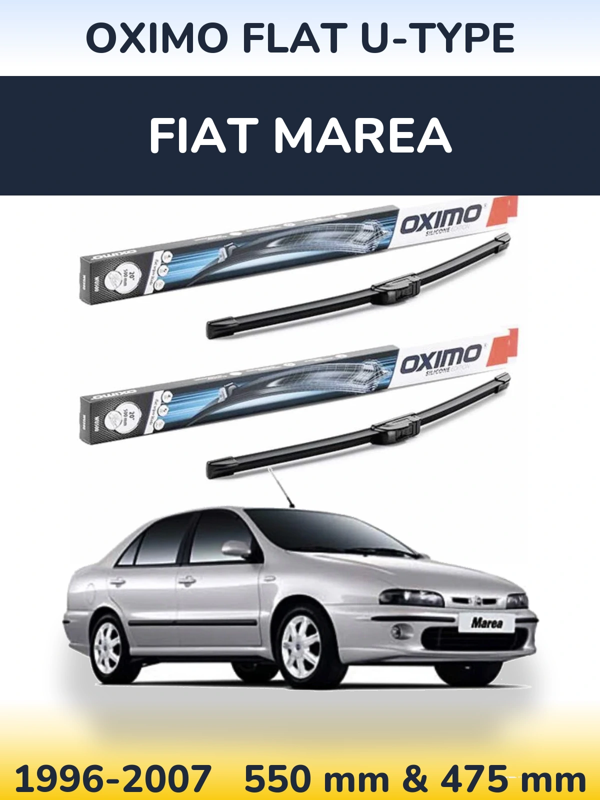 Front wiper blade set Oximo Flat U-type 550 & 475 mm for Fiat Marea 1996-2007
