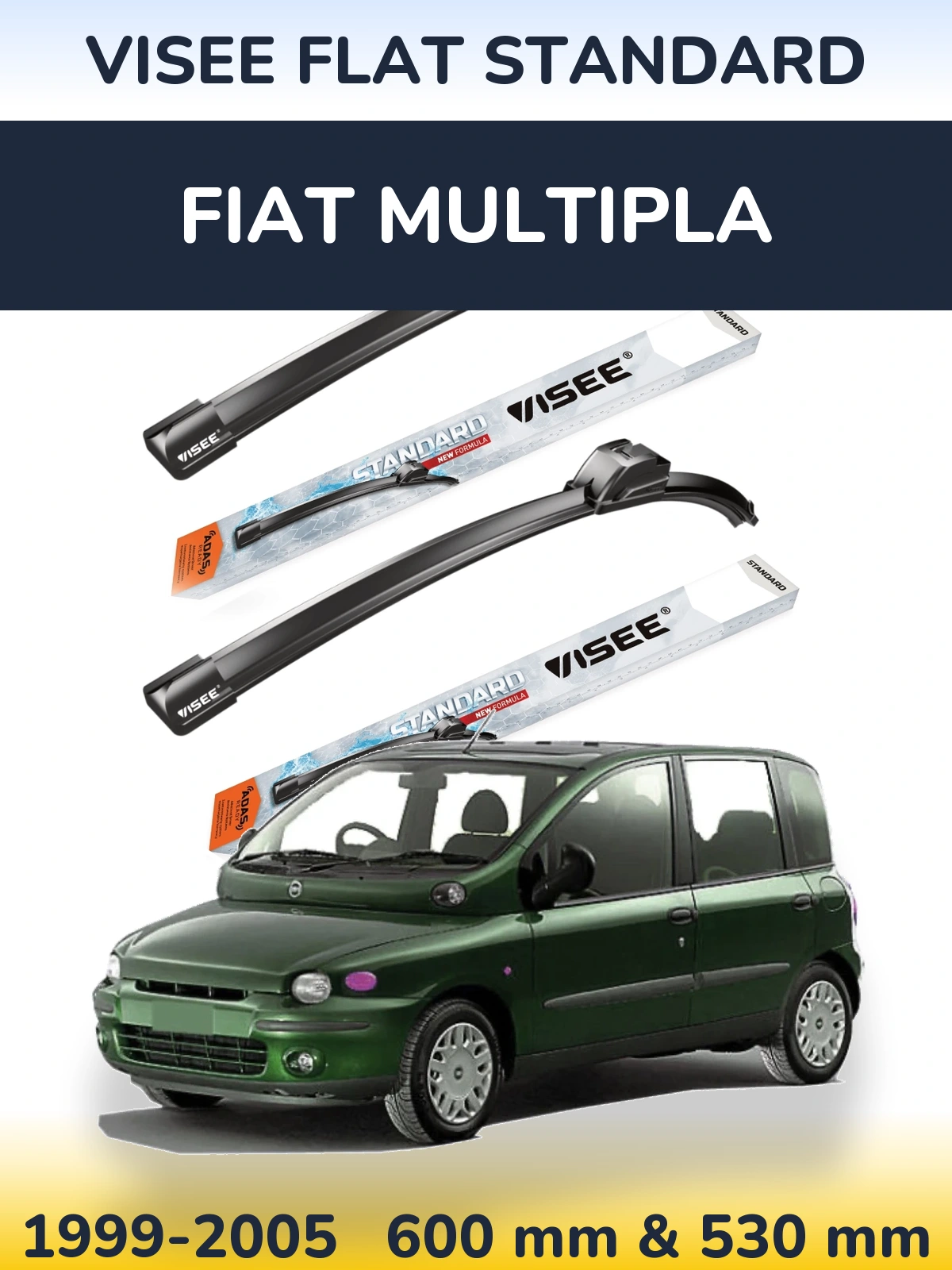 Комплект передних дворников VISEE FLAT STANDARD 600 & 530 мм для Fiat Multipla 1999-2005