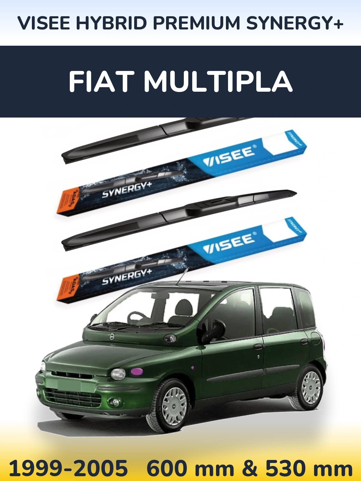 Front wiper blade set VISEE HYBRID PREMIUM SYNERGY+ 600 & 530 mm for Fiat Multipla 1999-2005