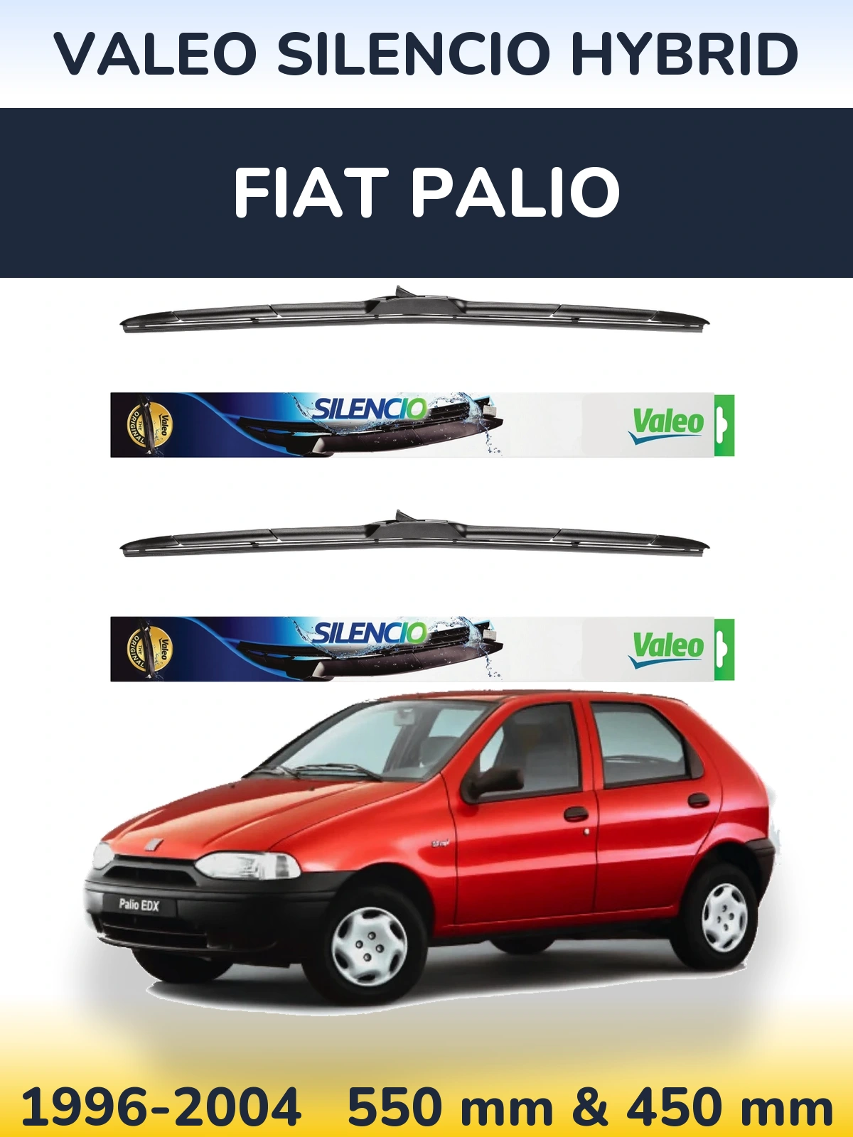 Komplet przednich wycieraczek Valeo Silencio Hybrid 550 & 450 mm do Fiat Palio 1996-2004