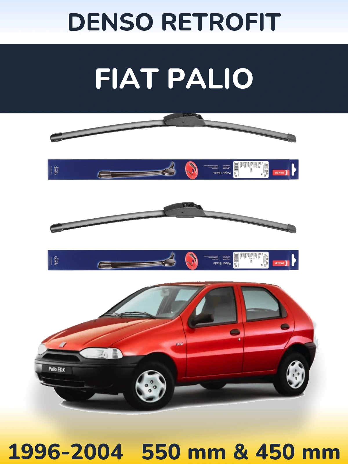 Front wiper blade set Denso Retrofit 550 & 450 mm for Fiat Palio 1996-2004