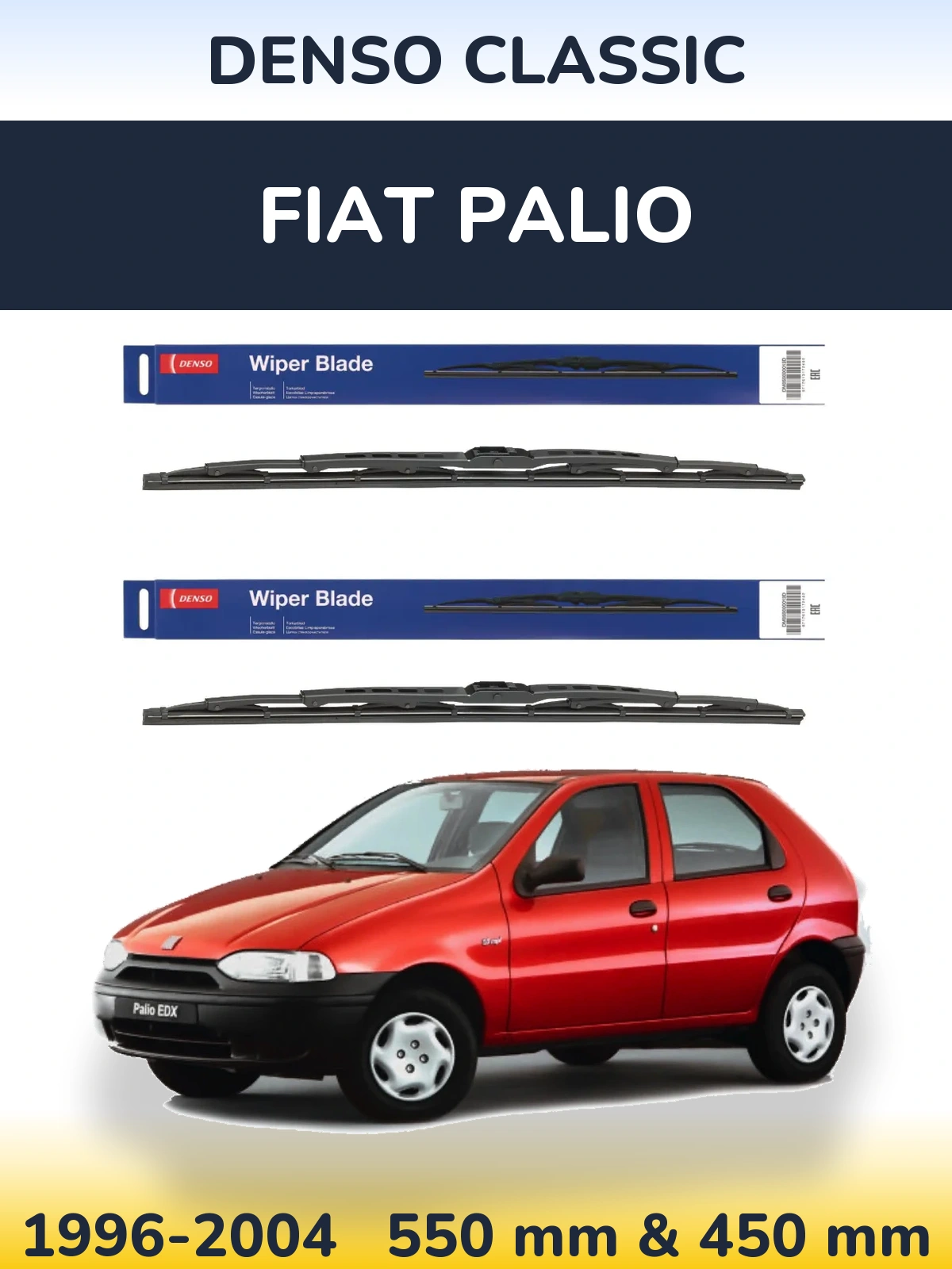 Front wiper blade set Denso Classic 550 & 450 mm for Fiat Palio 1996-2004