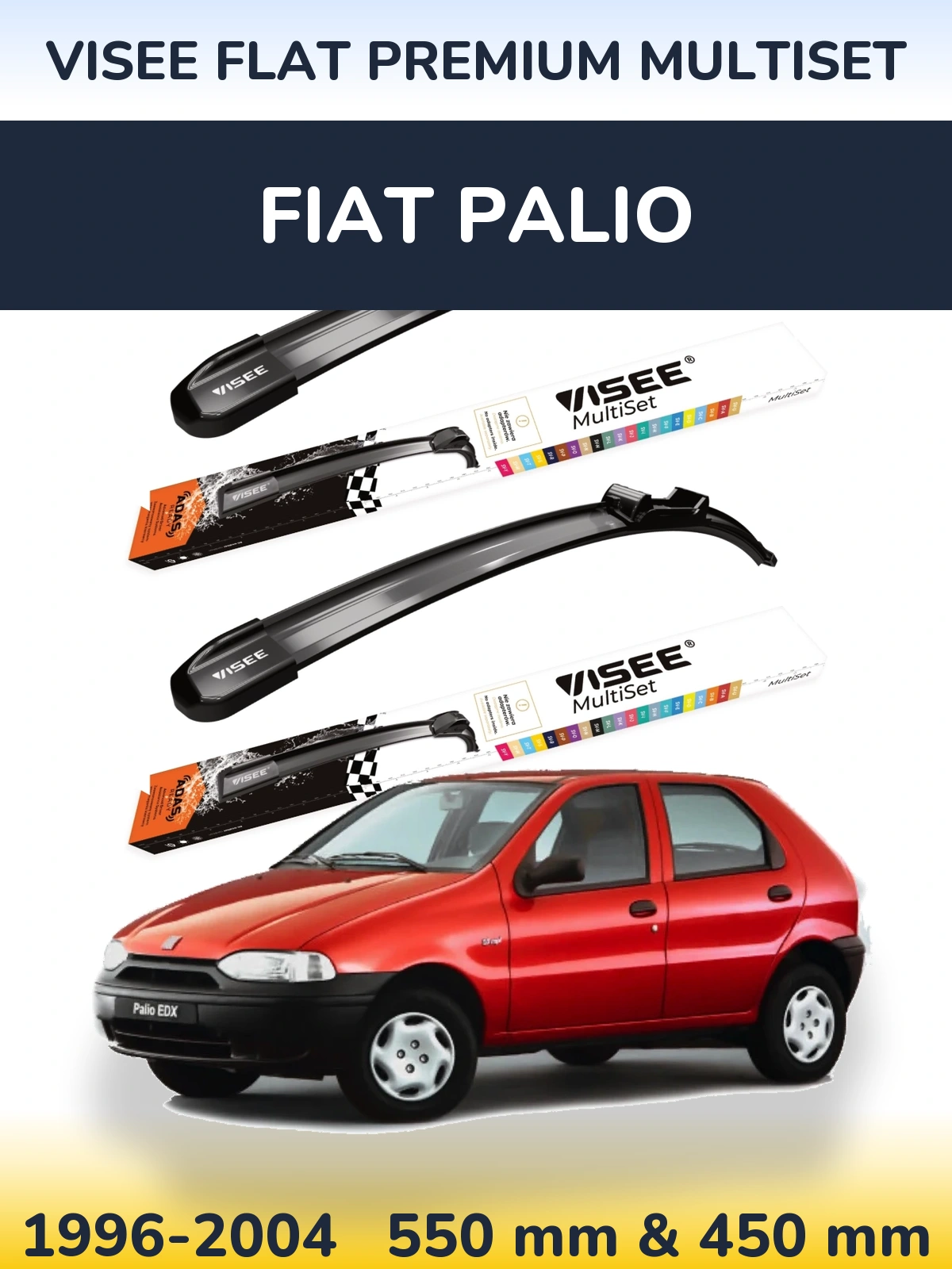 Komplet przednich wycieraczek VISEE FLAT PREMIUM MultiSet 550 & 450 mm do Fiat Palio 1996-2004