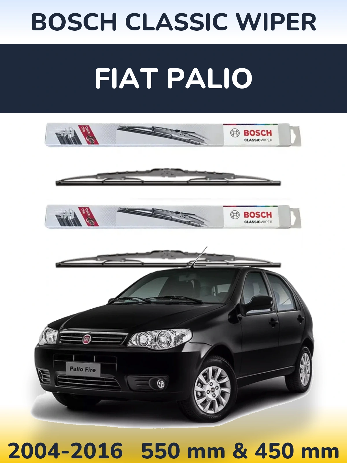 Front wiper blade set BOSCH Classic Wiper 550 & 450 mm for Fiat Palio 2004-2016