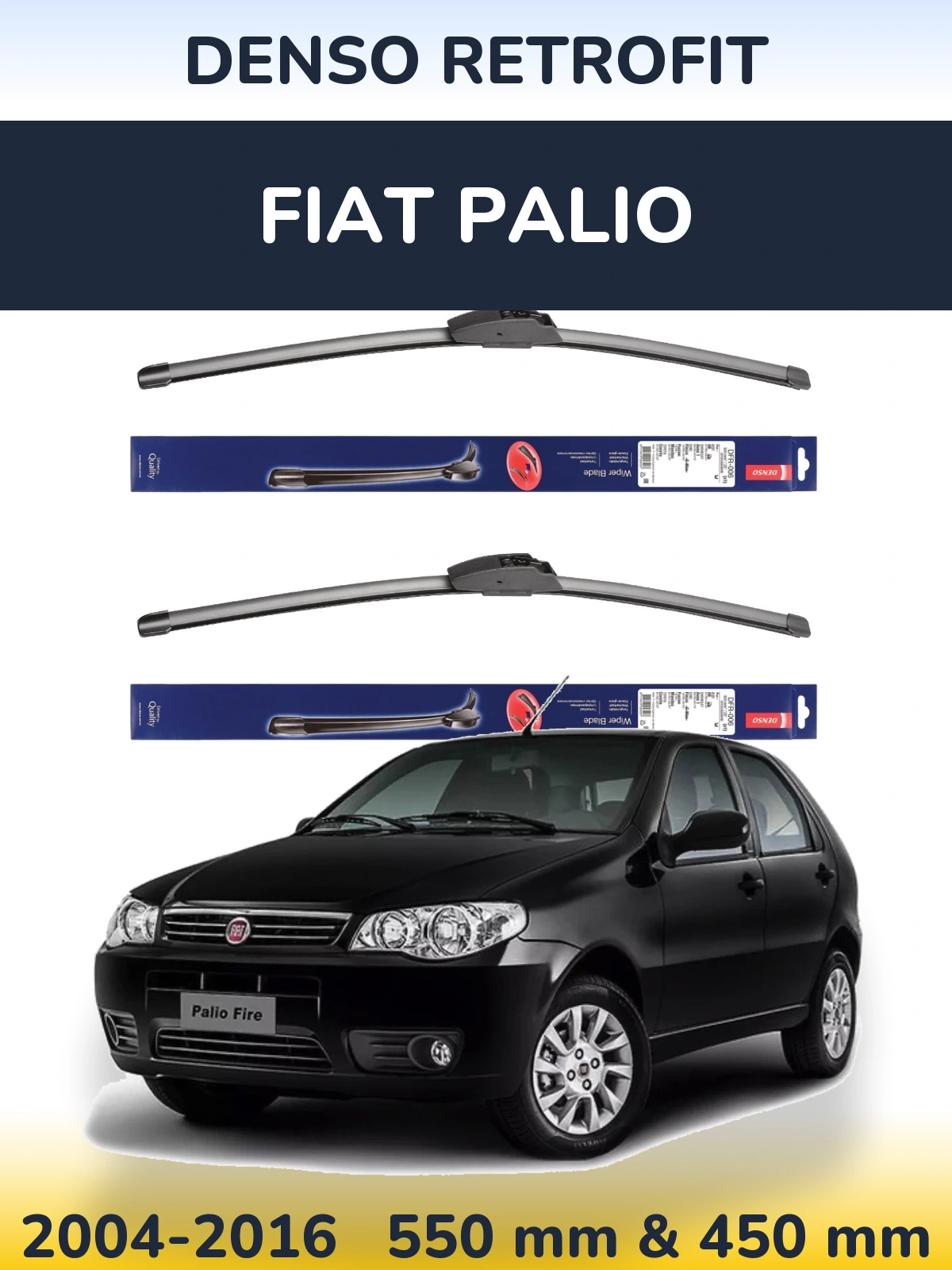 Front wiper blade set Denso Retrofit 550 & 450 mm for Fiat Palio 2004-2016