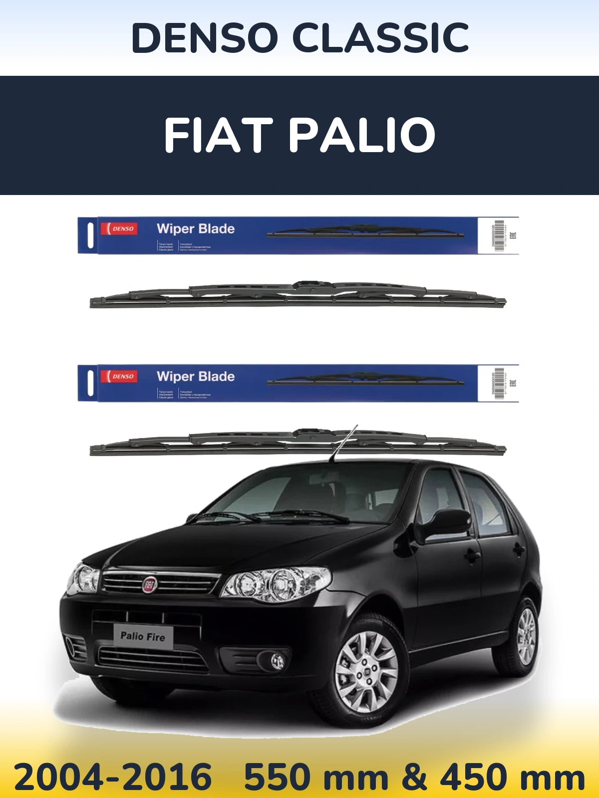 Front wiper blade set Denso Classic 550 & 450 mm for Fiat Palio 2004-2016