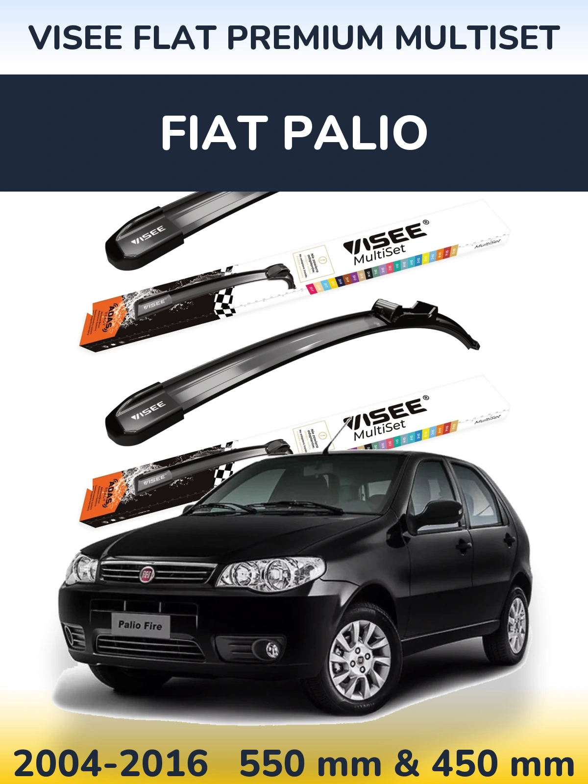 Komplet przednich wycieraczek VISEE FLAT PREMIUM MultiSet 550 & 450 mm do Fiat Palio 2004-2016
