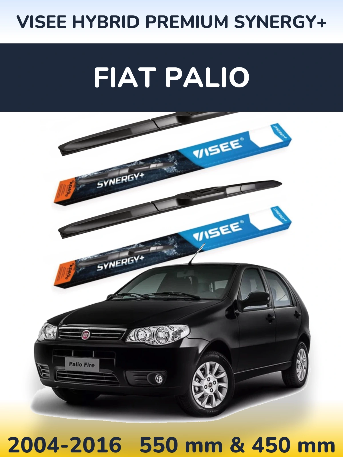 Front wiper blade set VISEE HYBRID PREMIUM SYNERGY+ 550 & 450 mm for Fiat Palio 2004-2016