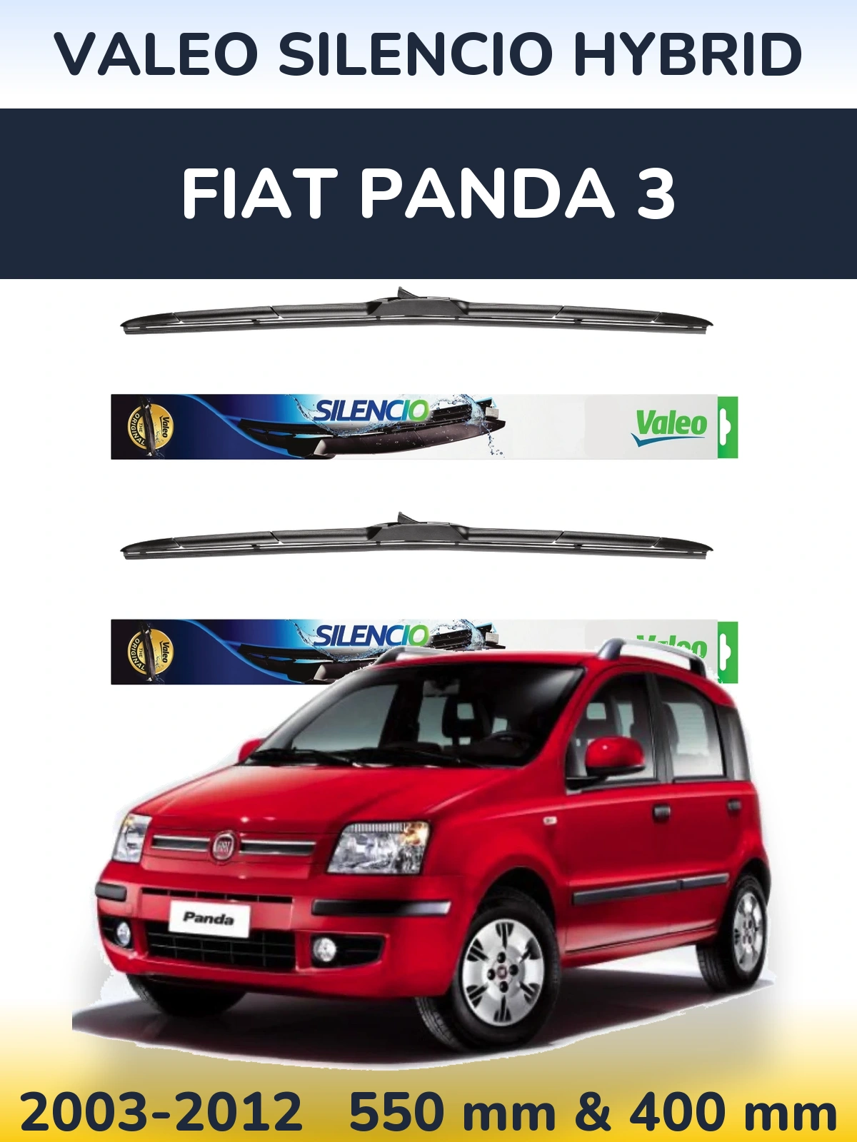 Front wiper blade set Valeo Silencio Hybrid 550 & 400 mm for Fiat Panda 3 2003-2012