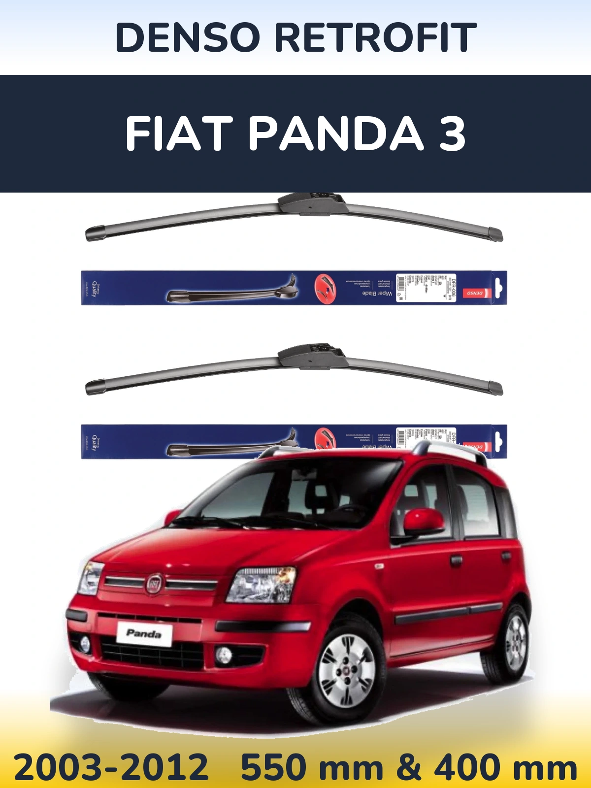 Komplet przednich wycieraczek Denso Retrofit 550 & 400 mm do Fiat Panda 3 2003-2012