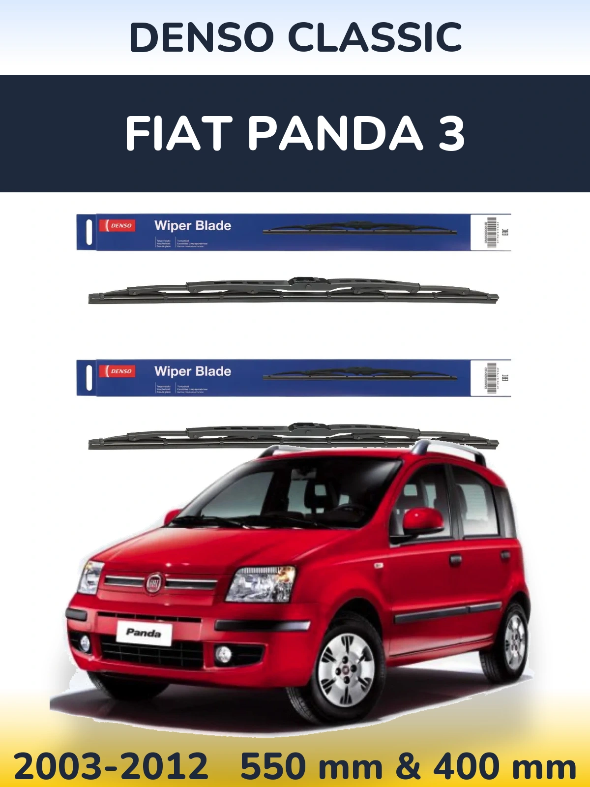 Front wiper blade set Denso Classic 550 & 400 mm for Fiat Panda 3 2003-2012