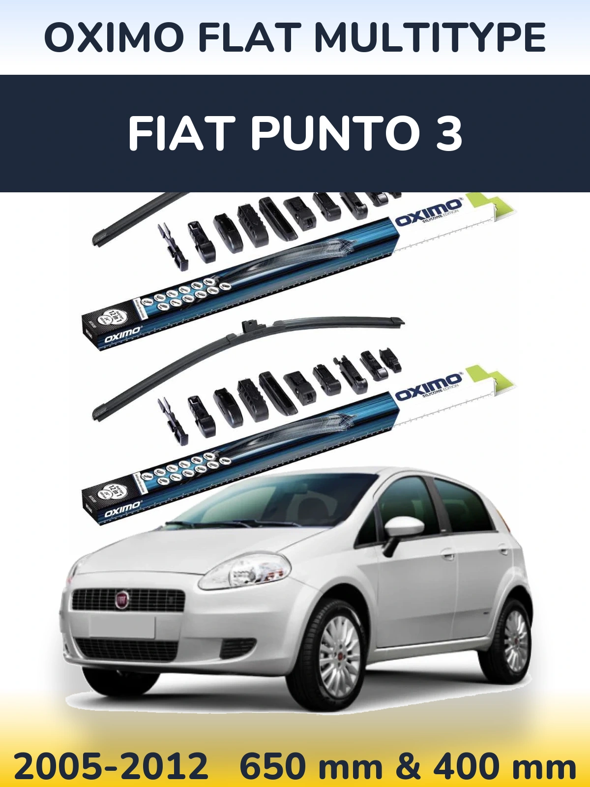 Комплект передних дворников Oximo Flat MultiТипe 650 & 400 мм для Fiat Punto 3 2005-2012