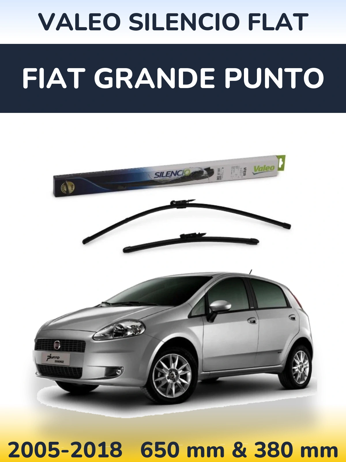 Комплект передніх щіток Valeo Silencio Flat 650 & 380 мм для Fiat Grande Punto 2005-2018