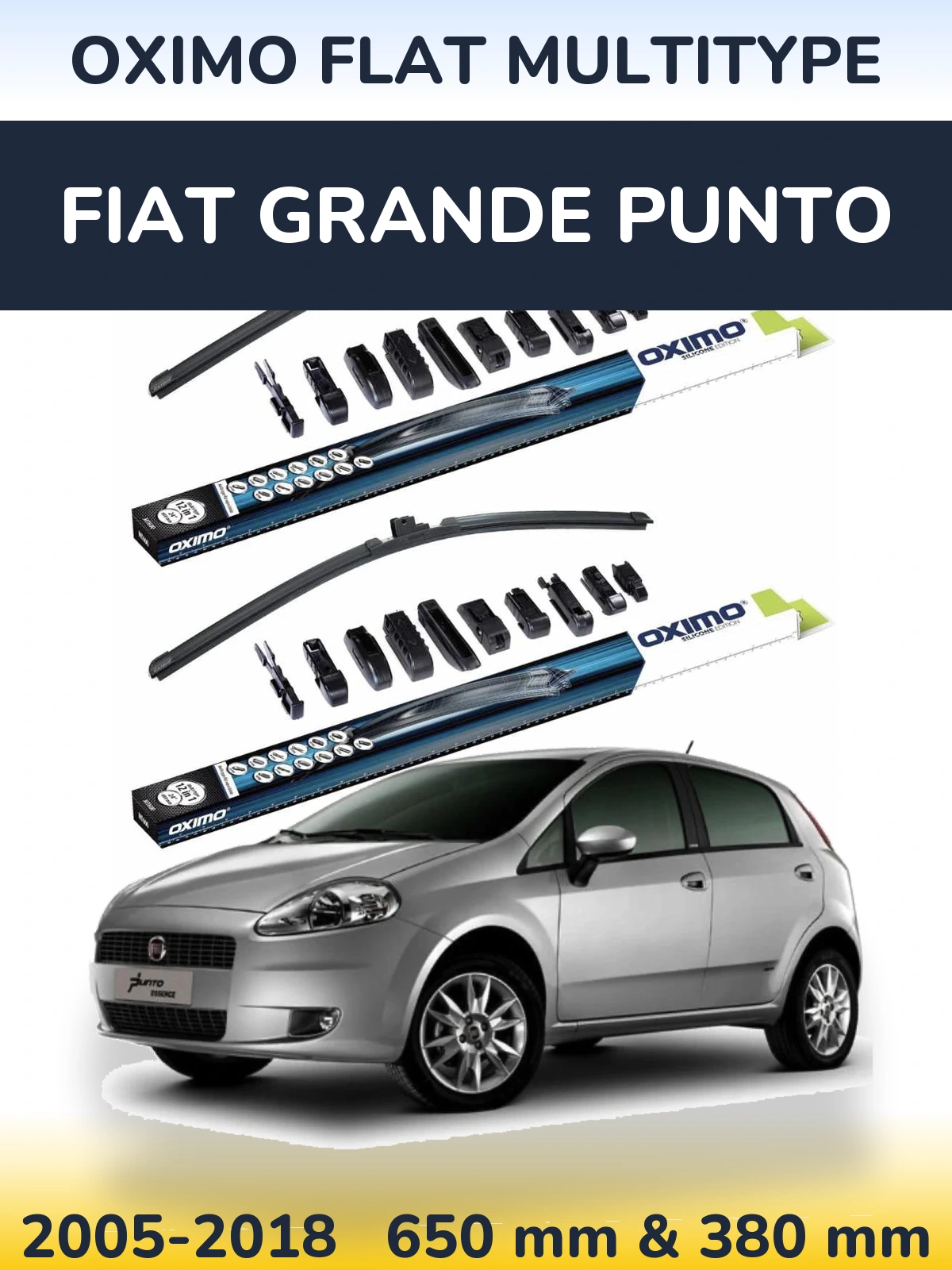 Комплект передних дворников Oximo Flat MultiТипe 650 & 380 мм для Fiat Grande Punto 2005-2018