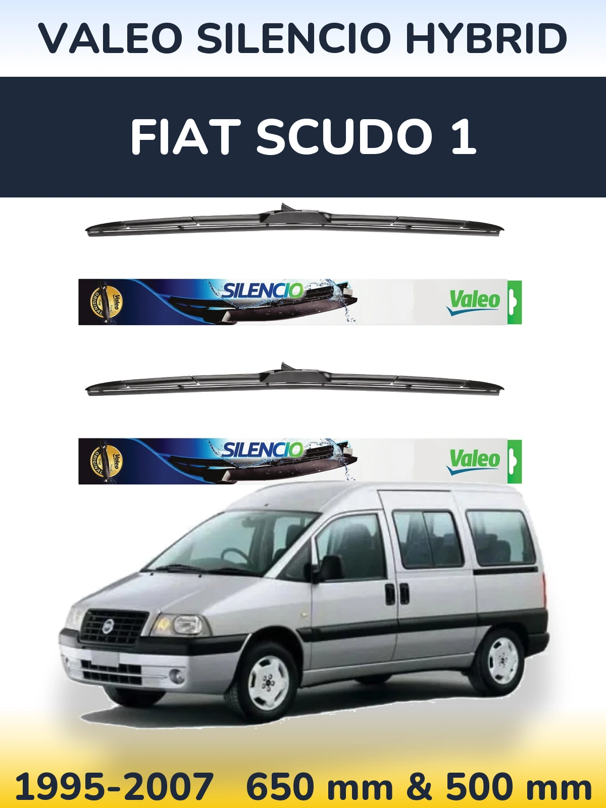 Komplet przednich wycieraczek Valeo Silencio Hybrid 650 & 500 mm do Fiat Scudo 1 1995-2007