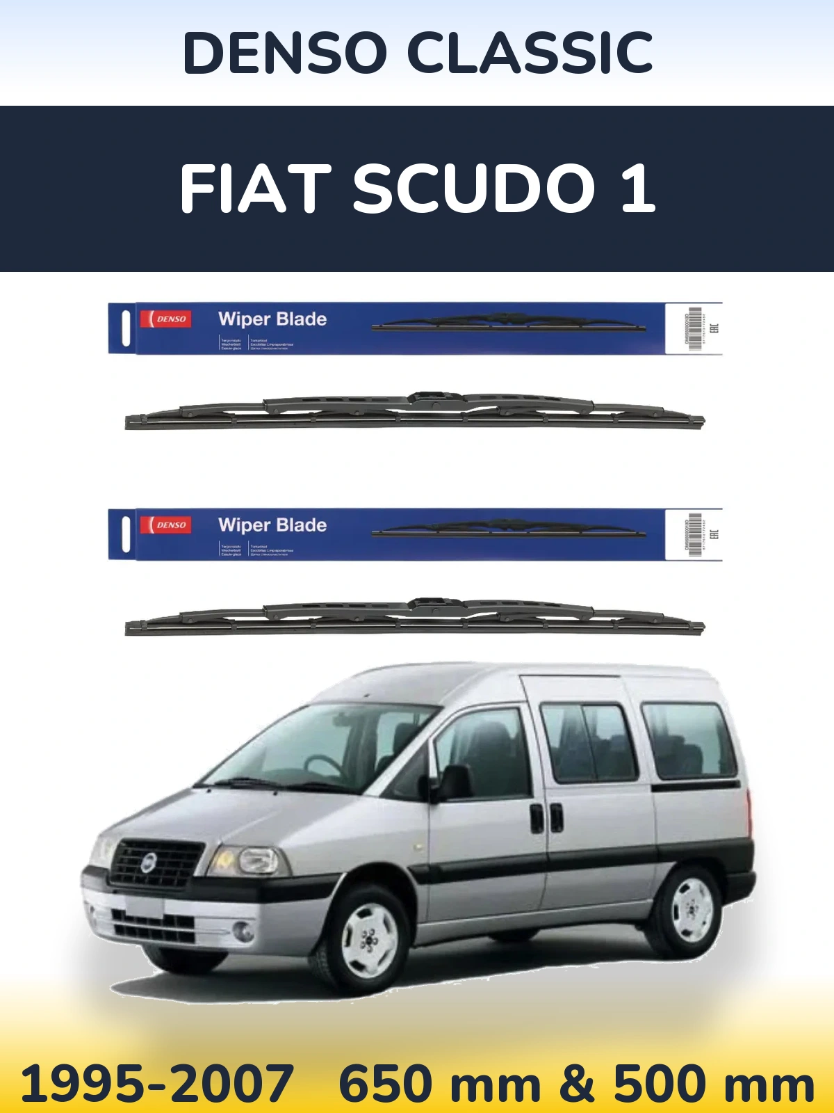 Front wiper blade set Denso Classic 650 & 500 mm for Fiat Scudo 1 1995-2007