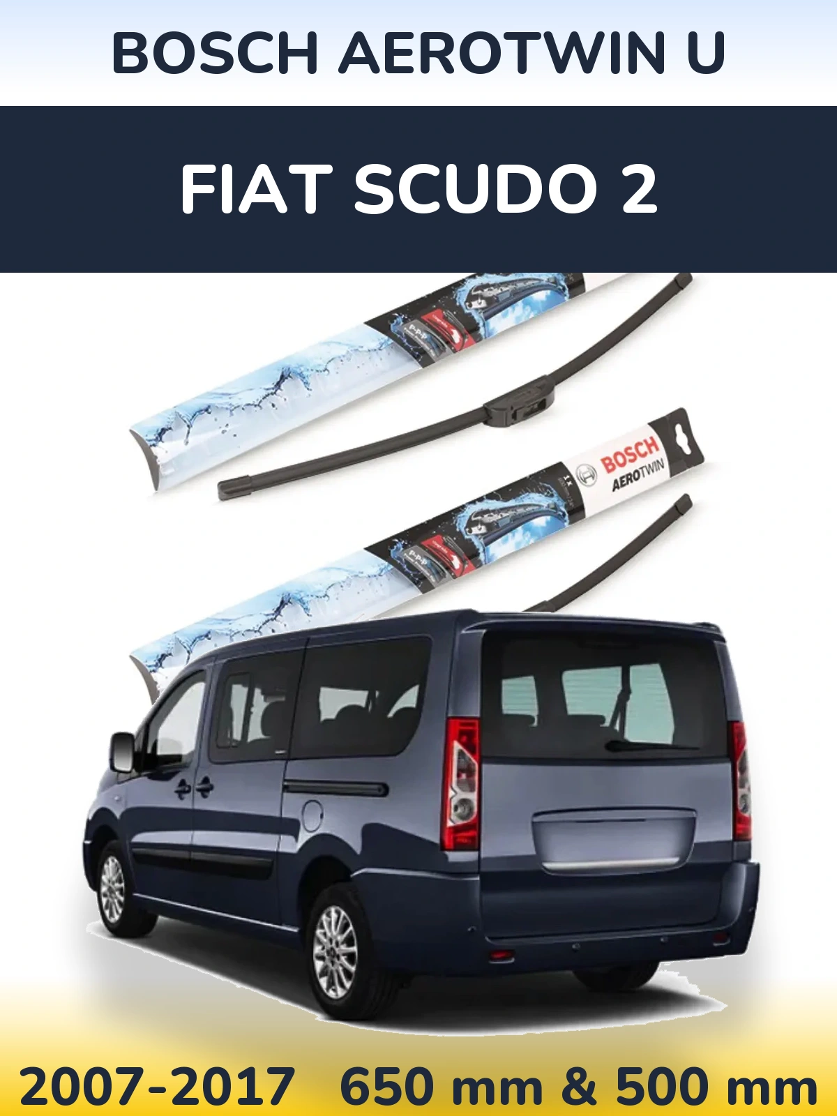 Komplet przednich wycieraczek BOSCH AeroTwin U 650 & 500 mm do Fiat Scudo 2 2007-2017