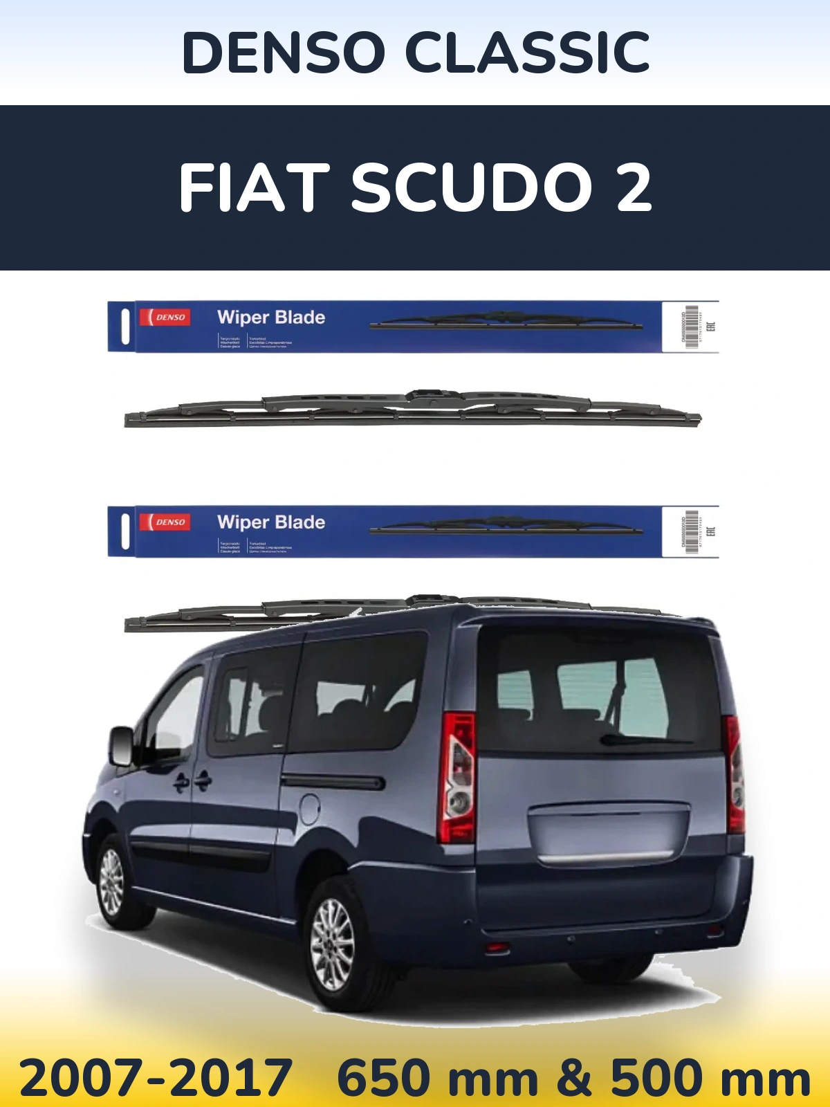 Komplet przednich wycieraczek Denso Classic 650 & 500 mm do Fiat Scudo 2 2007-2017