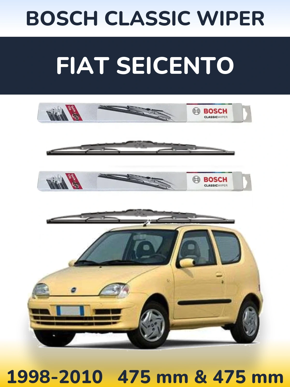 Komplet przednich wycieraczek BOSCH Classic Wiper 475 & 475 mm do Fiat Seicento 1998-2010