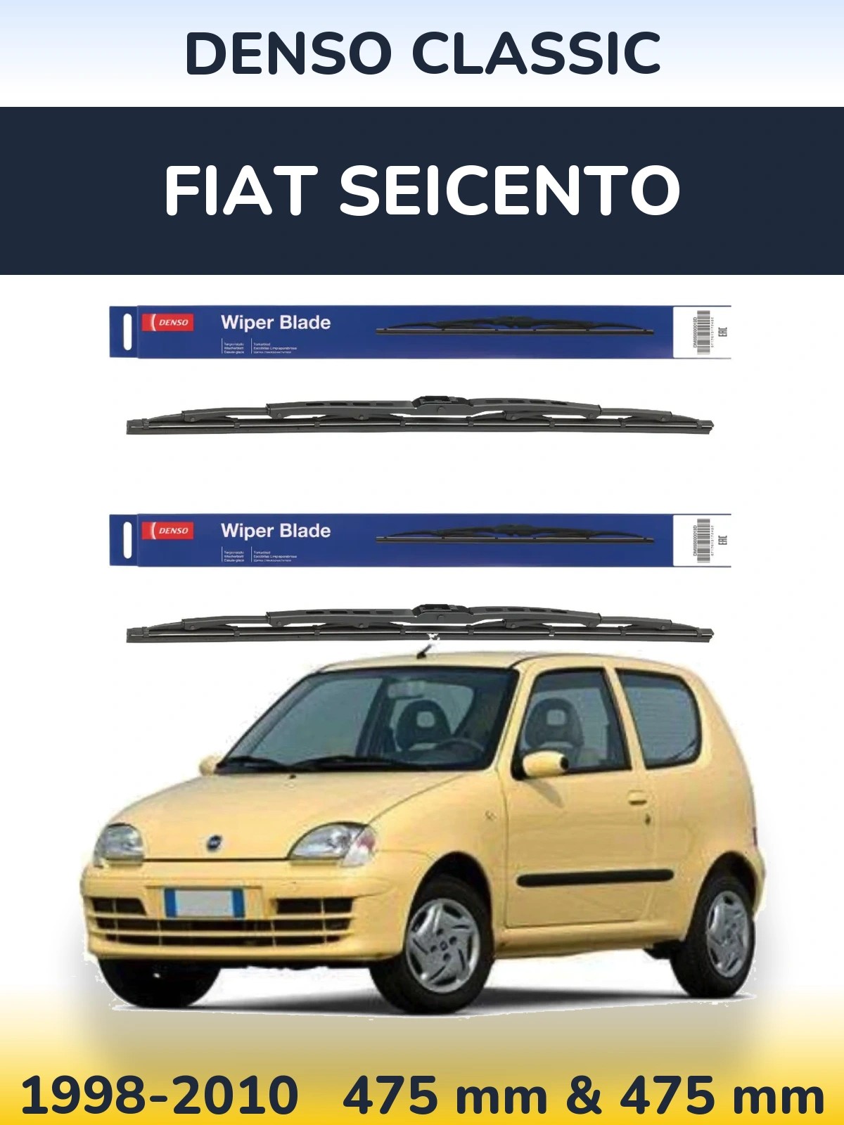 Комплект передних дворников Denso Classic 475 & 475 мм для Fiat Seicento 1998-2010