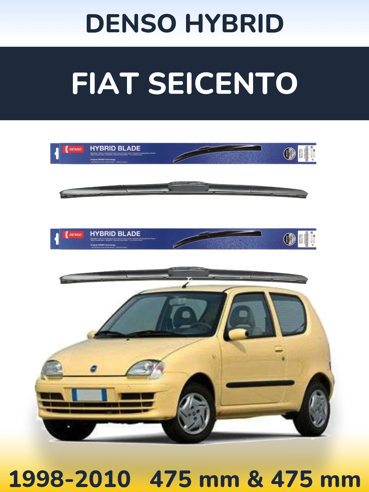 Komplet przednich wycieraczek Denso Hybrid 475 & 475 mm do Fiat Seicento 1998-2010
