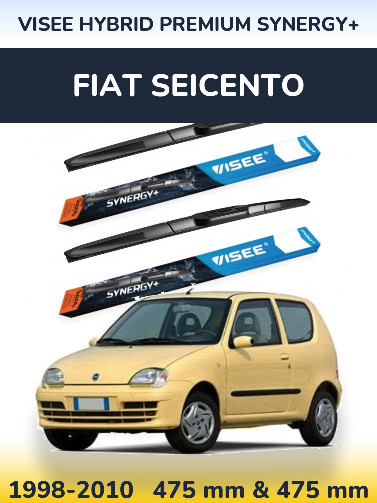 Komplet przednich wycieraczek VISEE HYBRID PREMIUM SYNERGY+ 475 & 475 mm do Fiat Seicento 1998-2010