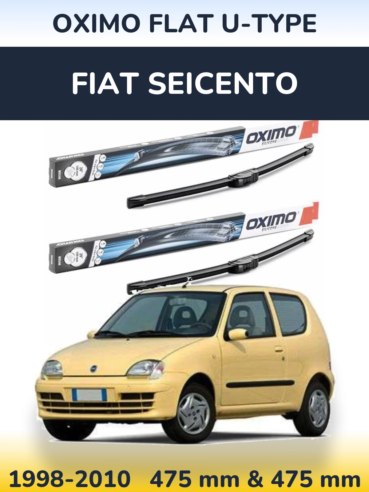 Комплект передних дворников Oximo Flat U-type 475 & 475 мм для Fiat Seicento 1998-2010