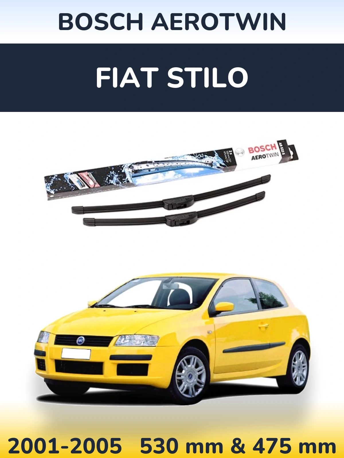 Комплект передних дворников BOSCH AeroTwin 530 & 475 мм для Fiat Stilo 2001-2005