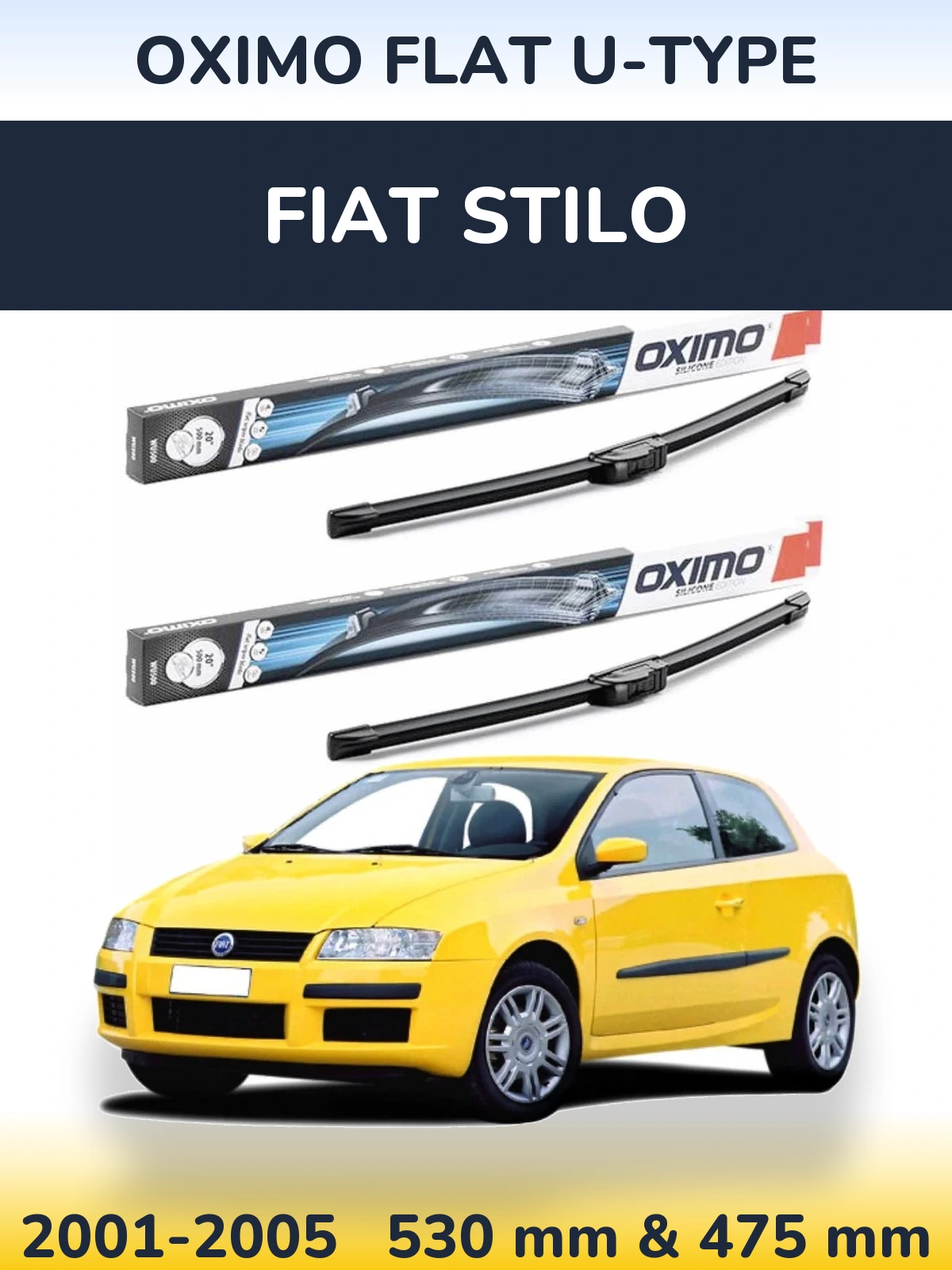 Комплект передних дворников Oximo Flat U-type 530 & 475 мм для Fiat Stilo 2001-2005