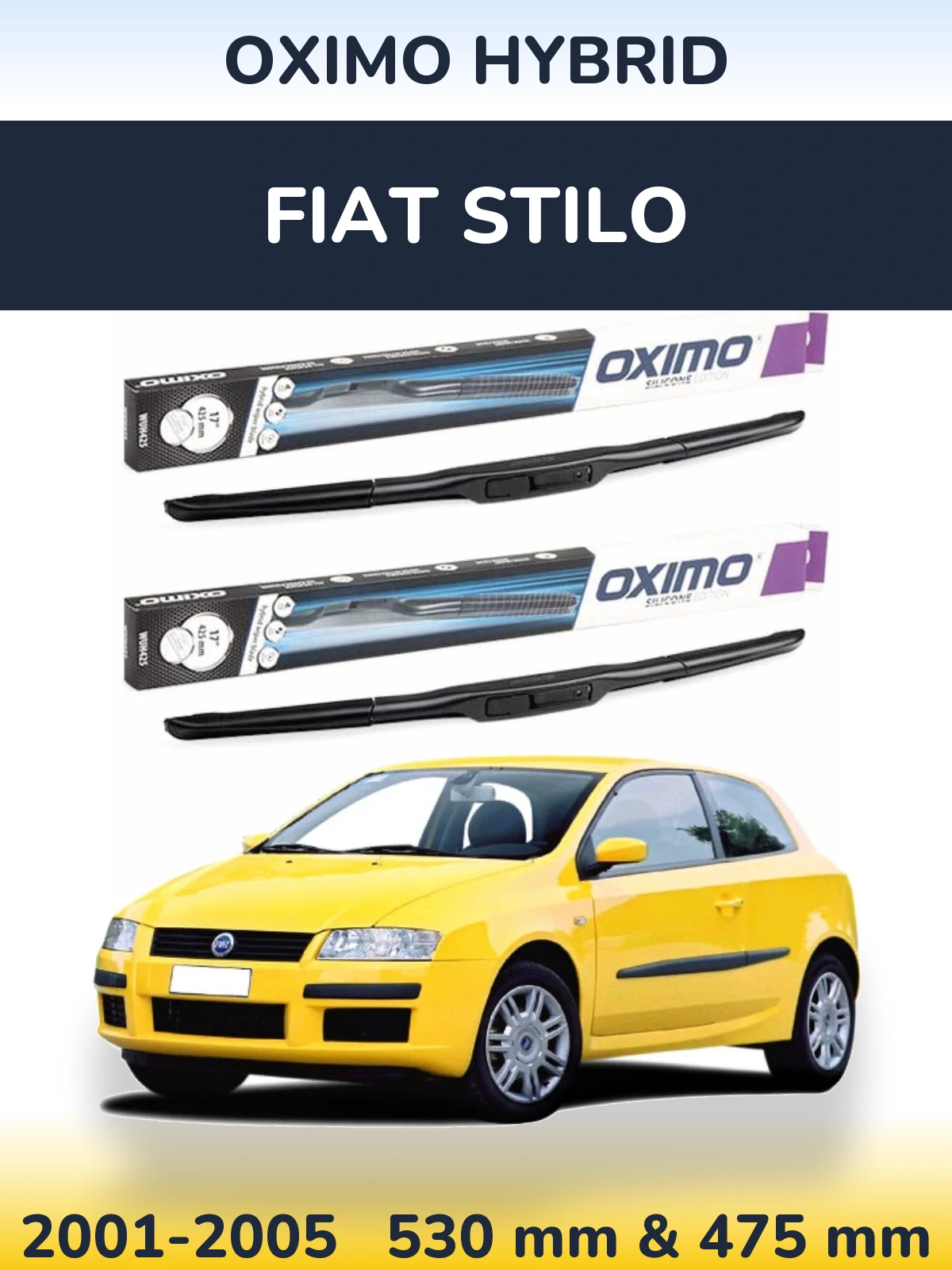 Front wiper blade set Oximo Hybrid 530 & 475 mm for Fiat Stilo 2001-2005