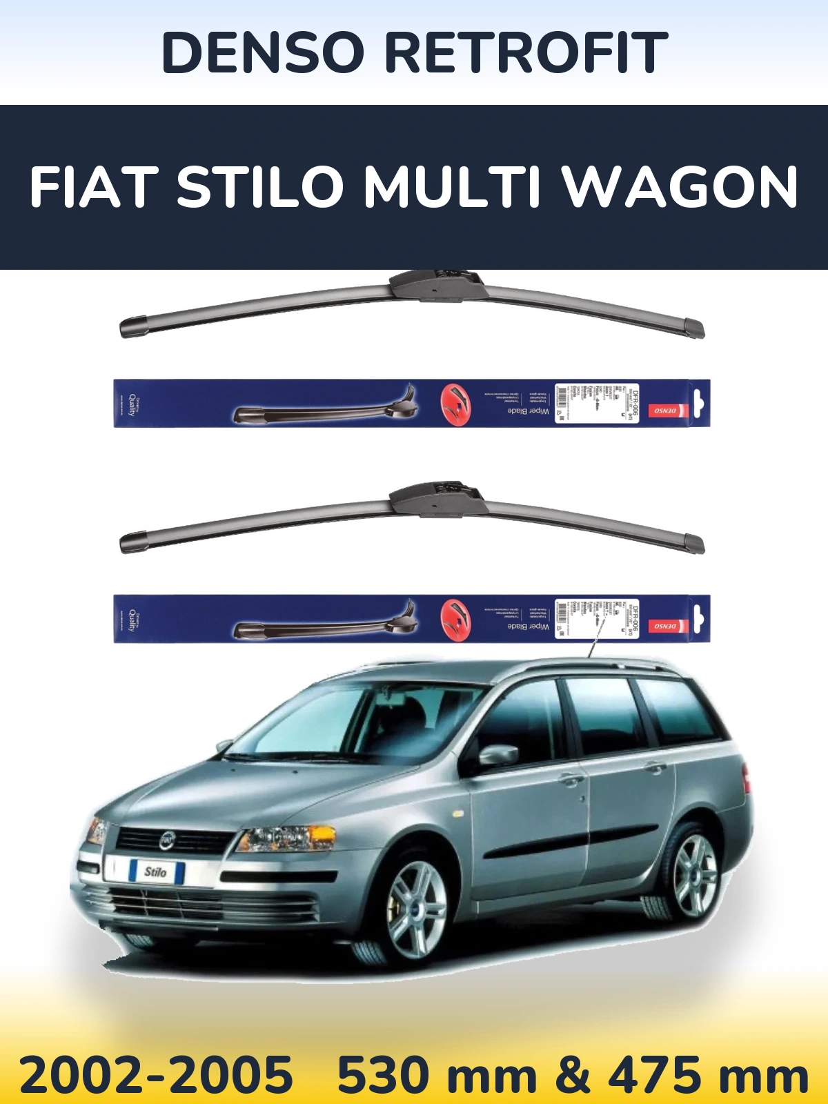 Комплект передних дворников Denso Retrofit 530 & 475 мм для Fiat Stilo Multi Wagon 2002-2005